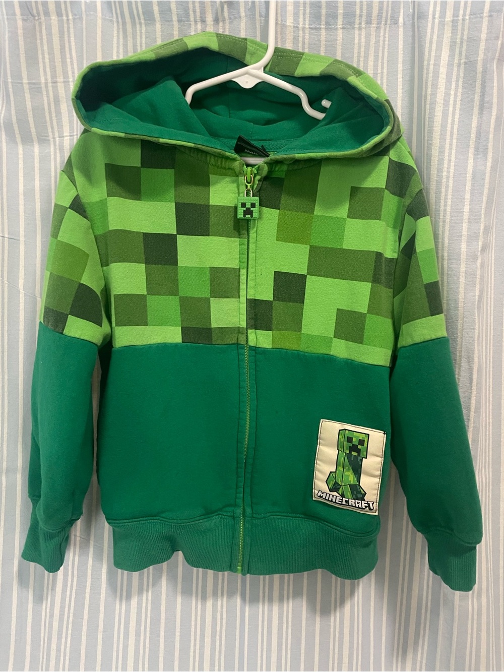Green Minecraft Creeper Check Hoodie for Kids